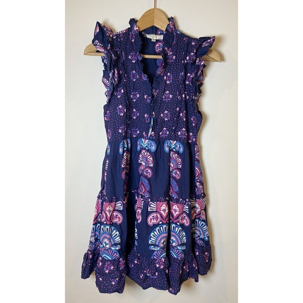 Caroline Constas Dress Flutter Sleeves Navy Blue Pink Size Extra Small XS